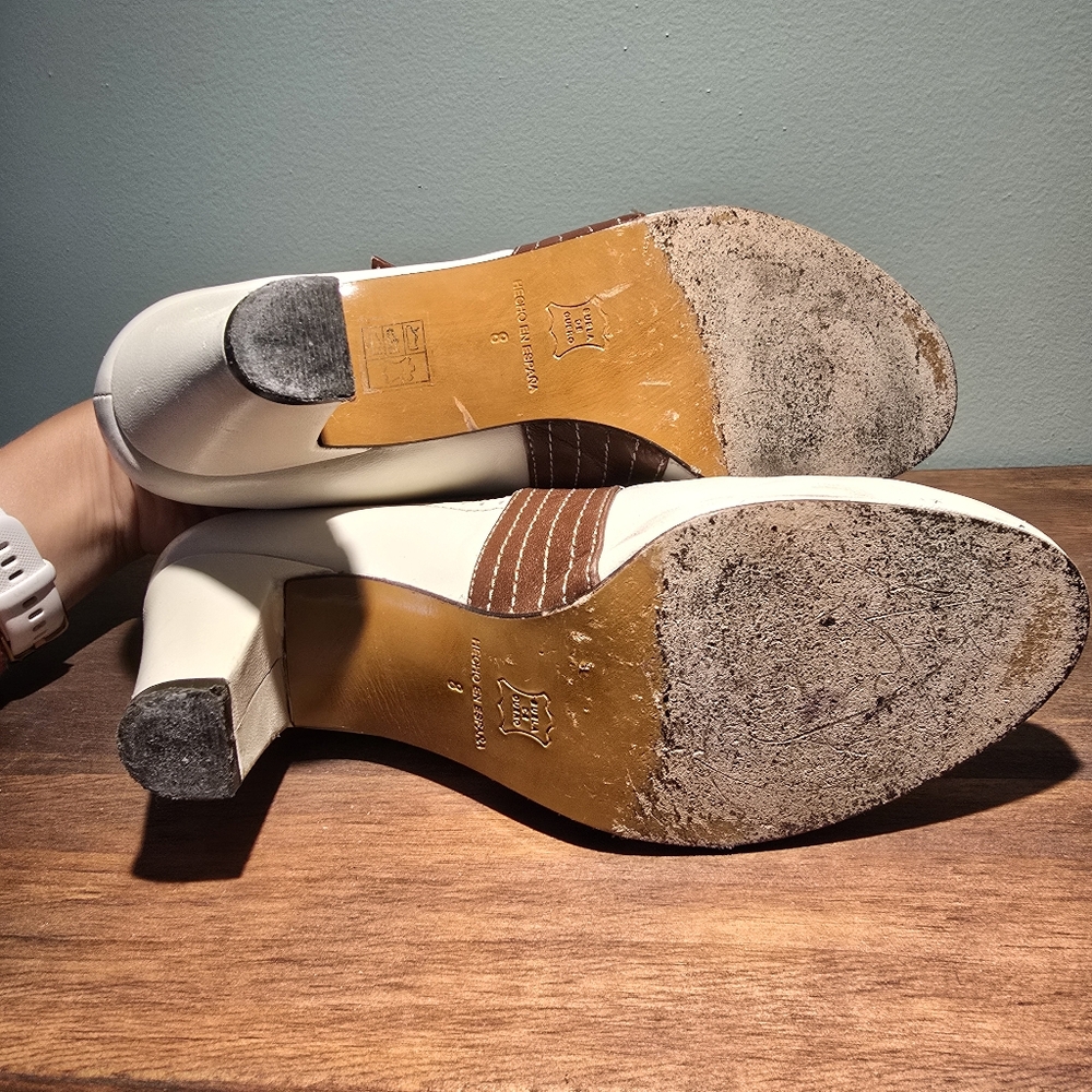 Re-mix Deluxe Vintage Classics Shoes, White And Brown Deco Heel Size 8 - Picture 3 of 6